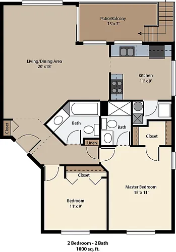 Floor plan 2 Bedroom 2 Bath Renovated