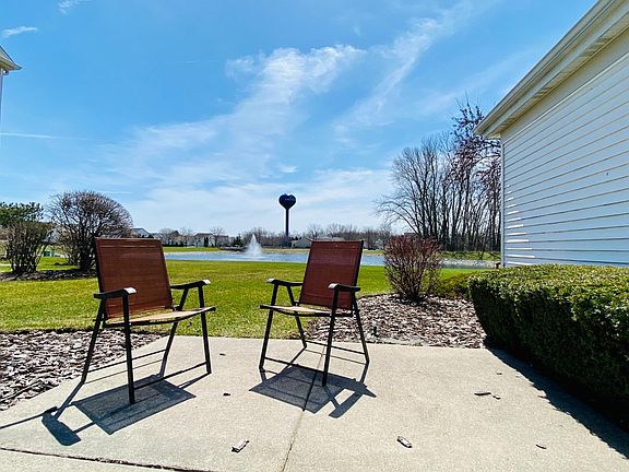 Private patio overlooking pond