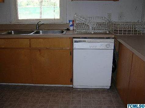 Kitchen sink and dishwasher.