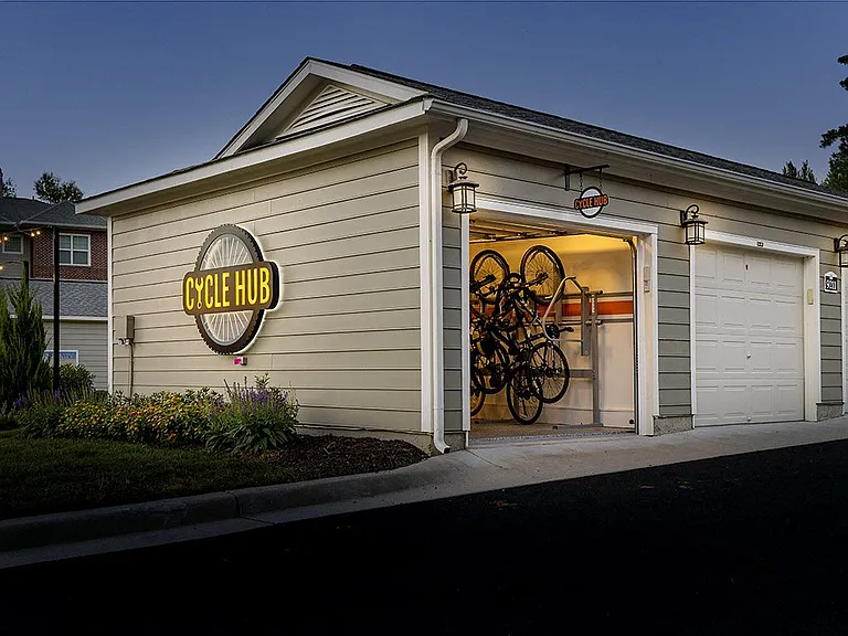 Cycle hub with indoor bike storage and repair station