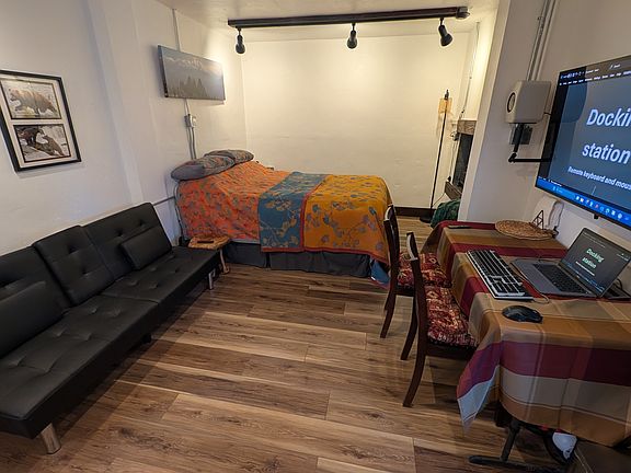 spacious hang-out zone and sitting/entertainment area; loveseat folds flat into a bed suitable for smaller children