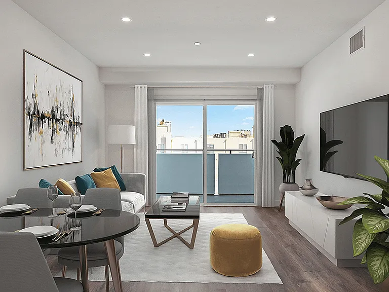 Living Room with Patio, Recessed Lighting, and Vinyl Flooring