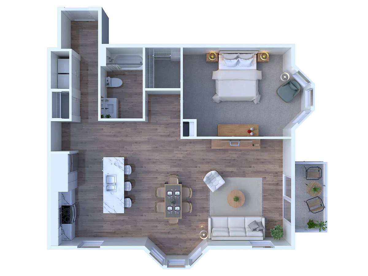 Floor plan 1 BD 1 BA DLX Renovated