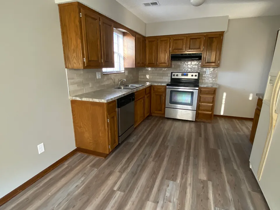 Kitchen, dining - plank flooring throughout main level