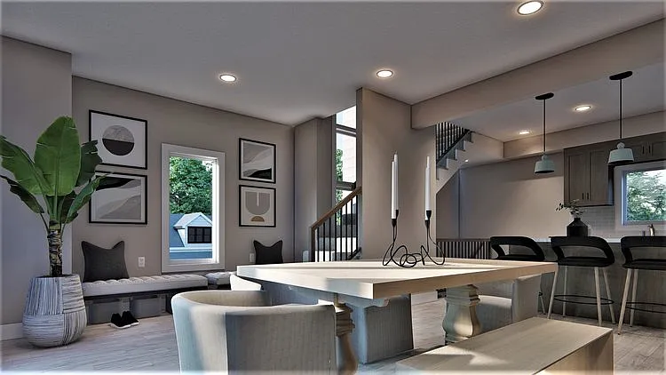 Luxury living room rendering for Lyric Townhomes.