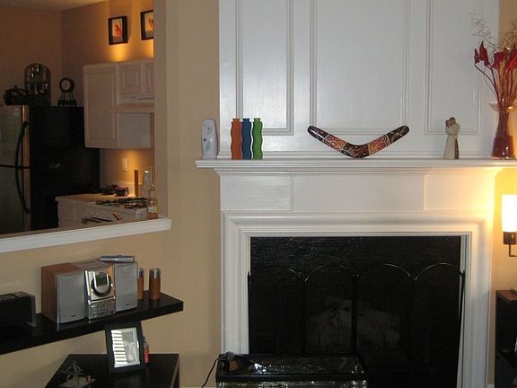Living room view of fireplace