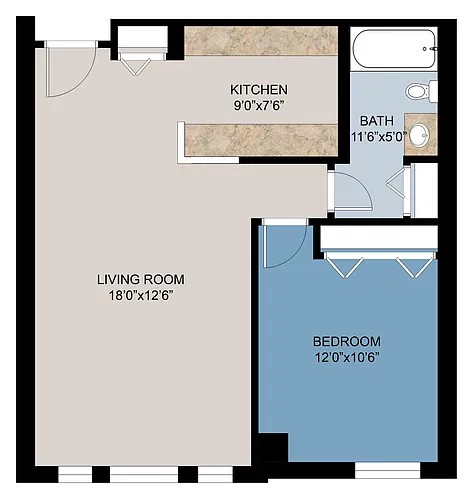 Floor plan 1 Bed 630