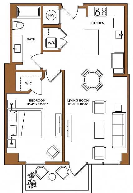 Floor plan 1 Bed/1 Bath-J