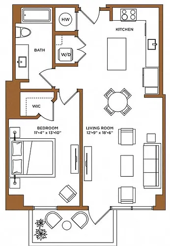 Floor plan 1 Bed/1 Bath-J