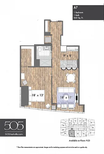 Floor plan 505 One Bedroom Stack 07