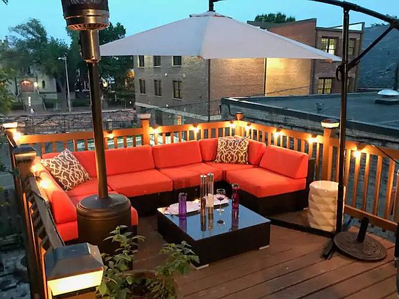 Private balcony off first bedroom. Balcony comes with outdoor sofa and table. Cushions recently updated to navy ones.