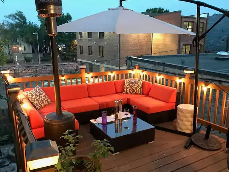 Private balcony off first bedroom. Balcony comes with outdoor sofa and table. Cushions recently updated to navy ones.
