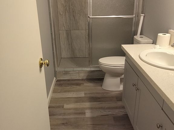 downstairs bathroom - new shower, cabinets and counter