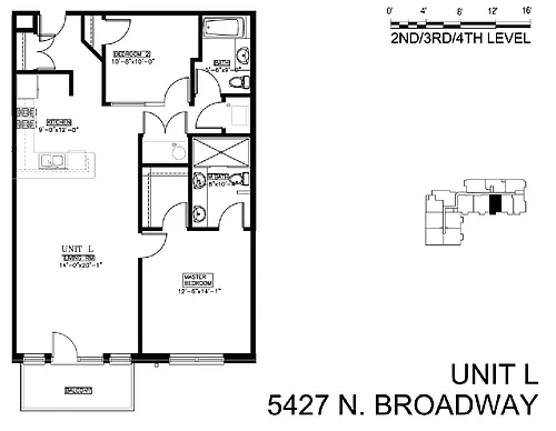 Floor plan 2 Bedroom - 2 Bathroom - Tier L