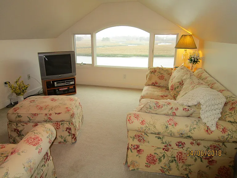third floor sitting area, view to west over marsh and ocean