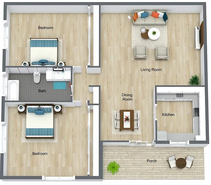 Floor plan 2 Bedroom, 1 Bathroom Renovated (U)