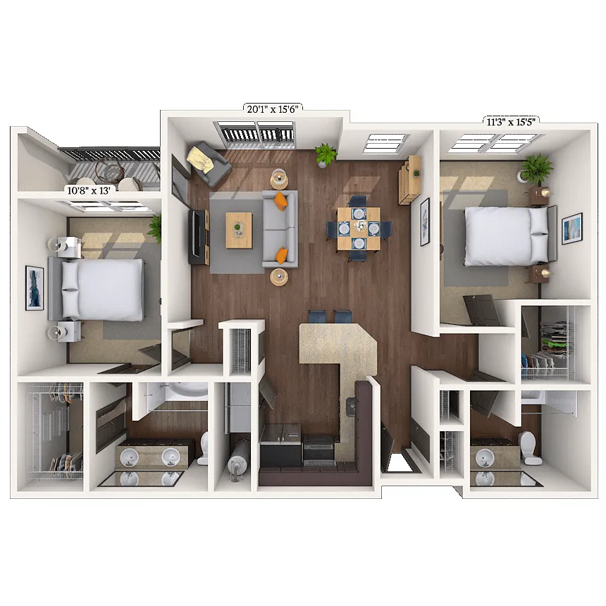 Floor plan Traditional 2x2 1181-1194 SF