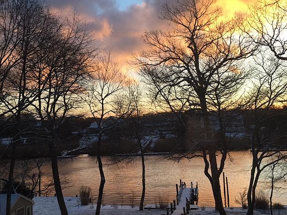 View of creek at dusk