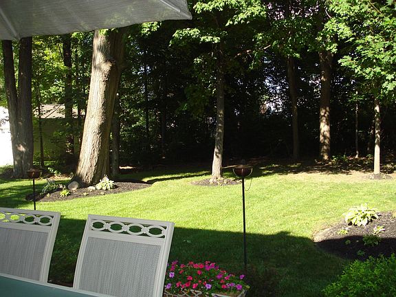 Wooded back yard is private and serene