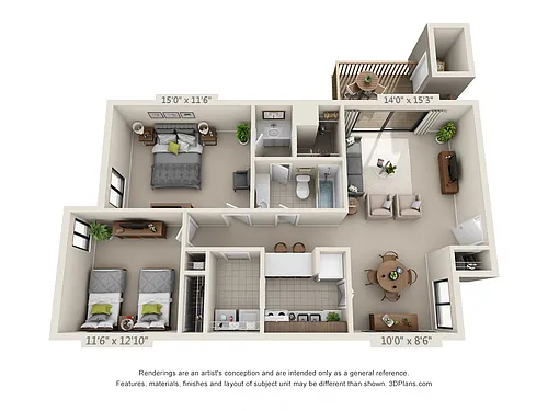 Floor plan 2 Bed 1 Bath Garden B
