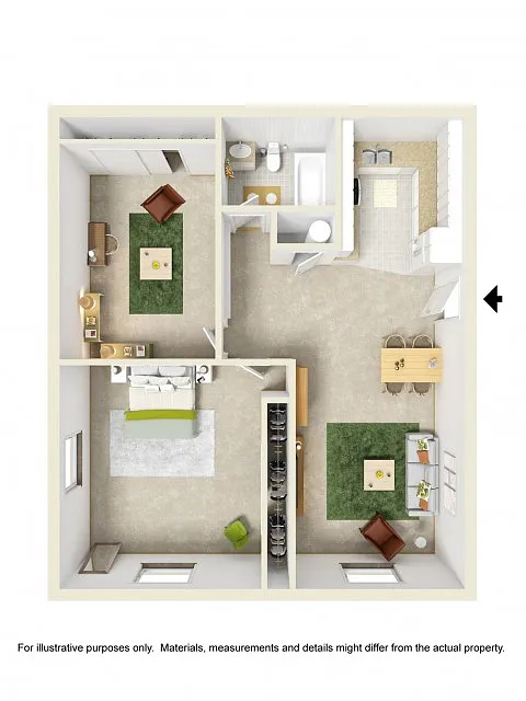 Floor plan One Bedroom w/ Study
