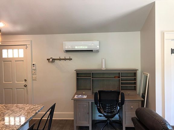 Heat and air unit with remote. Desk can remain if desired.