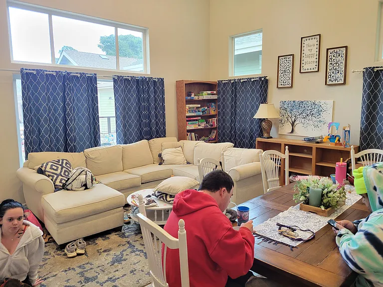 Living/Dining area next to kitchen. "Great room" design
