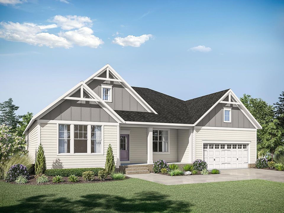 brick, siding, board and batten with front porch