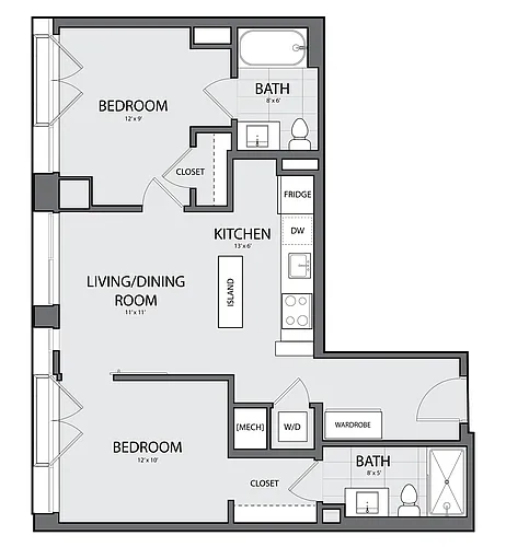 Floor plan 2 Bed/2 Bath-A-2I
