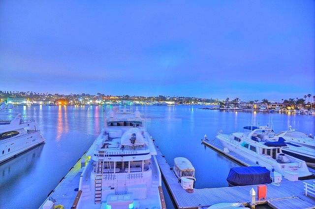 View of Newport Harbor from the home and boat dock for 110'+ yacht
