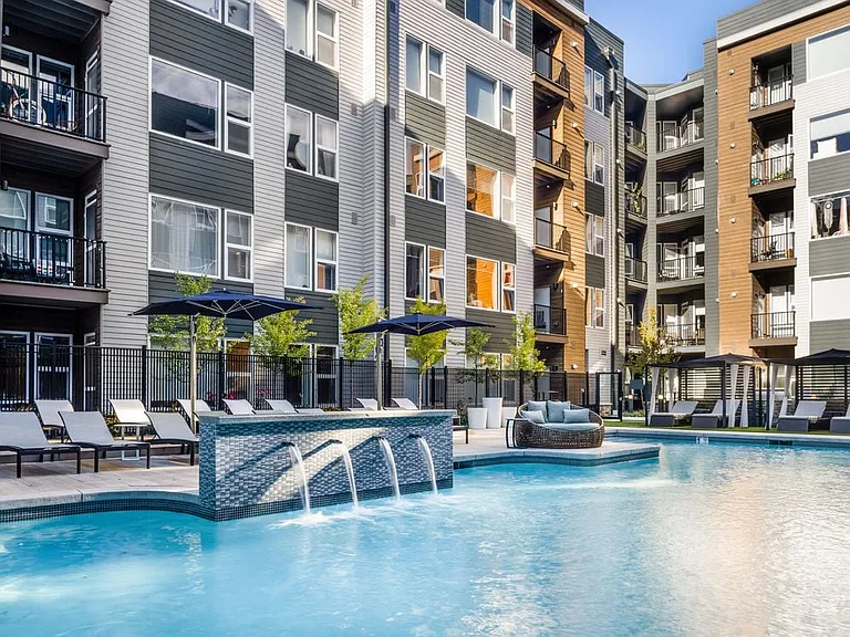 Courtyard with pool and cabanas