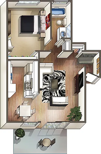 Floor plan 1x1 - Malibu