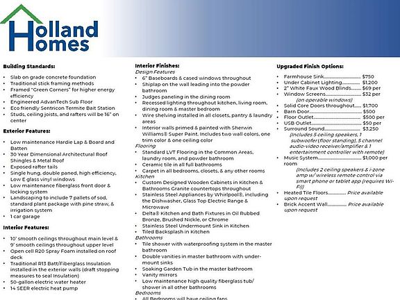 Standard features and finishes