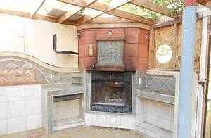 Outdoor fireplace in back yard