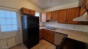 Kitchen with door to backyard