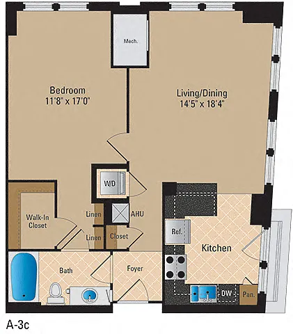 Floor plan 1 Bedroom, 1 Bath 845 SF A10