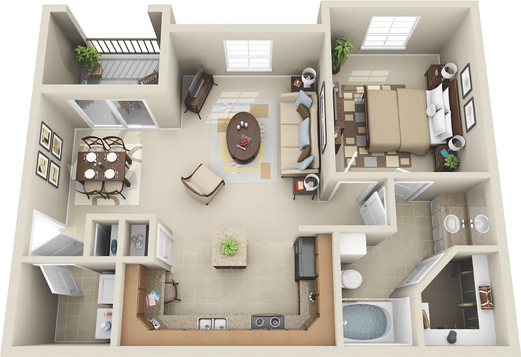 Floor plan 1 Bed, 1 Bath B (140% Income Restricted)