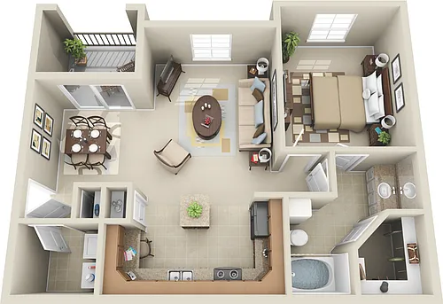 Floor plan 1 Bed, 1 Bath B (140% Income Restricted)