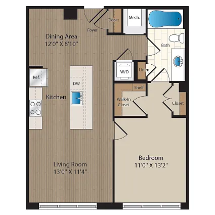 Floor plan 1 Bed-1 Bath-A1