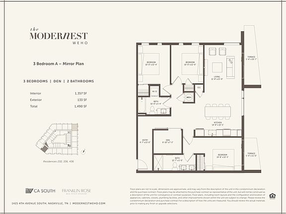 Modernest WeHo 3 Bedroom A - Mirror Plan
