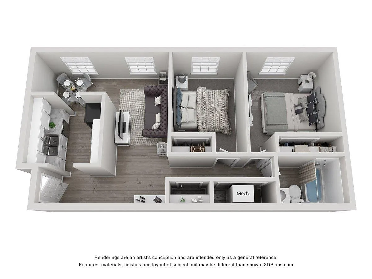Floor plan Two Beds One Bath - Call for Availability