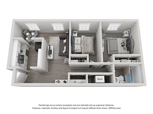 Floor plan Two Beds One Bath - Call for Availability