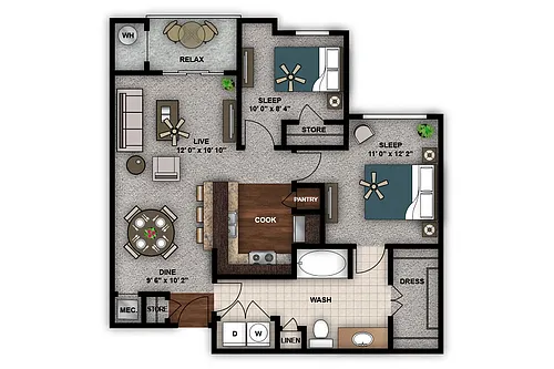 Floor plan Two Bedroom Renovated B2r