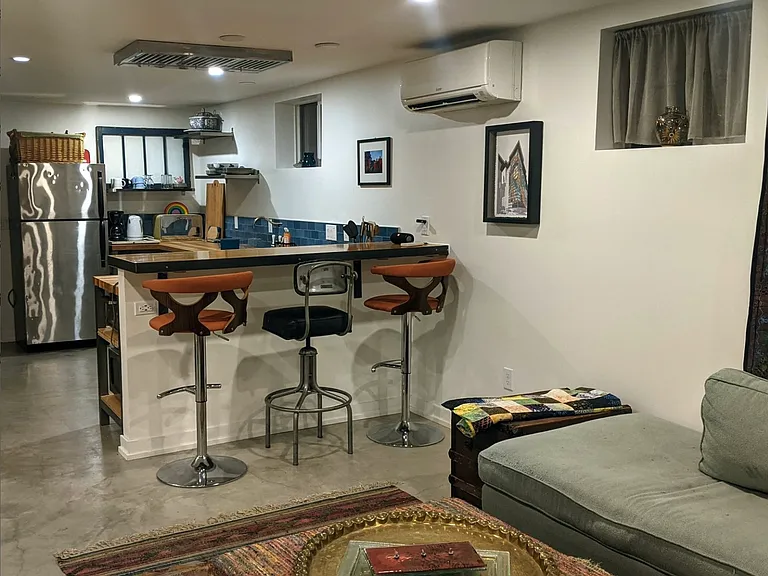 From the living area into the kitchen