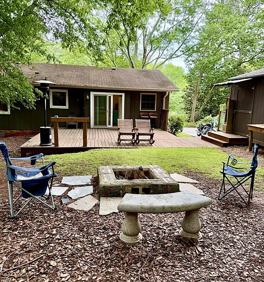 Fire pit, and walking/bike trails that lead down to the river