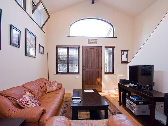 Living room with 16-foot cathedral ceilings