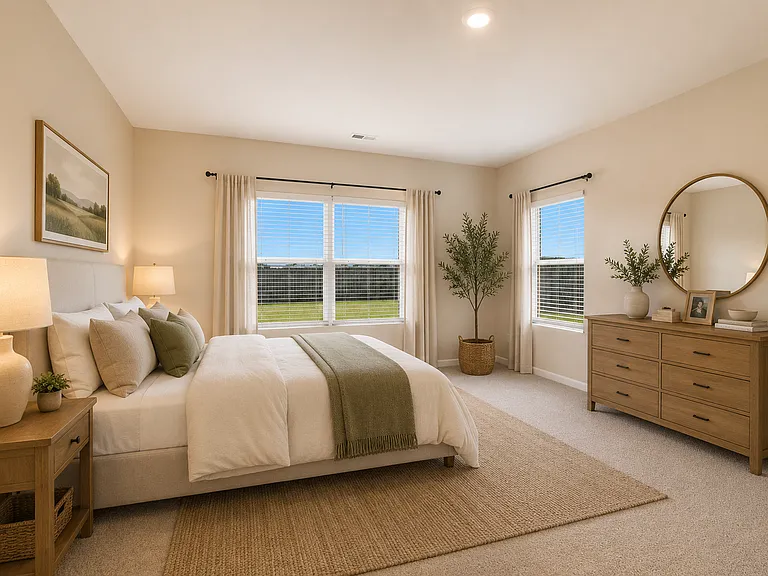 Virtually staged primary bedroom