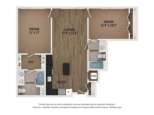 Floor plan D1 -Affordable ADU 50 AMI