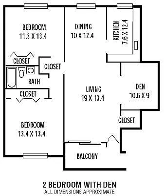Floor plan 2Bedroom Den 1Bathroom