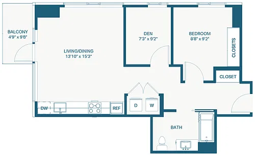 Floor plan 1x1 + Den D9 ADA Puget